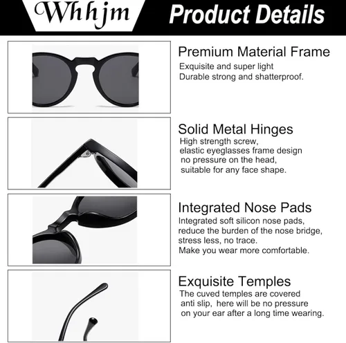 Vista 8 de WHHJM Vintage Polarized Round Sunglasses for Men Women Retro Stylish Black Orange Sunglasses