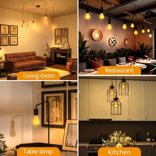 Vista 7 de HESSION Bombillas LED Edison A19 vintage, equivalente a 4 W, bombillas LED regulables de 40 W, 400 lúmenes, bombillas cálidas ámbar de 2300 K, base