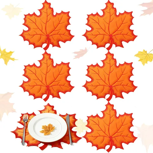 Vista 13 de Yingzhao Juego de 6 manteles individuales de Navidad con poinsettia bordados de doble capa con aplicación de flores rojas de Navidad para decoración