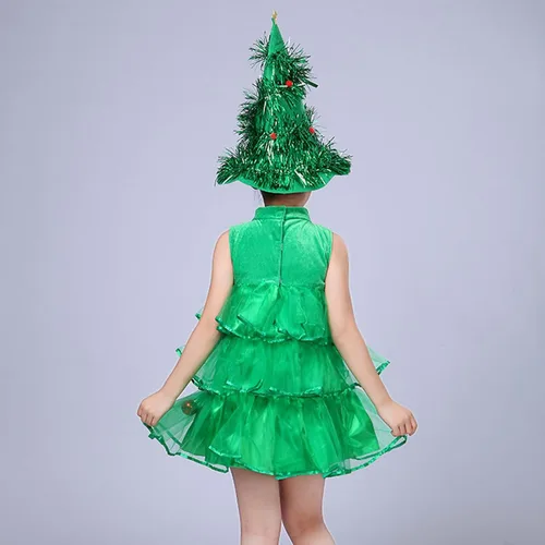 Vista 4 de Gamivast Kids Girls Christmas Tree Costume Ruffle Layered Dress Cute Cosplay Costumes Xmas Dress + Hat 2 Piece Outfit Sets