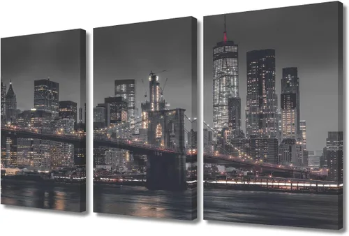 Vista 38 de TUMOVO 3 paneles de paisaje urbano en blanco y negro de Estados Unidos, arte de pared, famoso puente Golden Gate, San Francisco por la noche