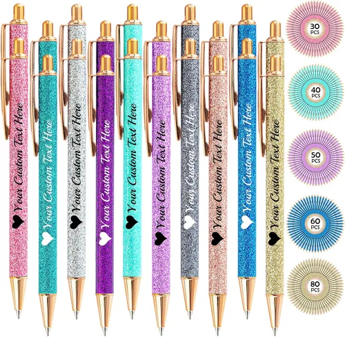 Vista 35 de Hasta 100 bolígrafos personalizados con nombre a granel, bolígrafo con purpurina de impresión personalizada, grabado gratis, texto con logotipo