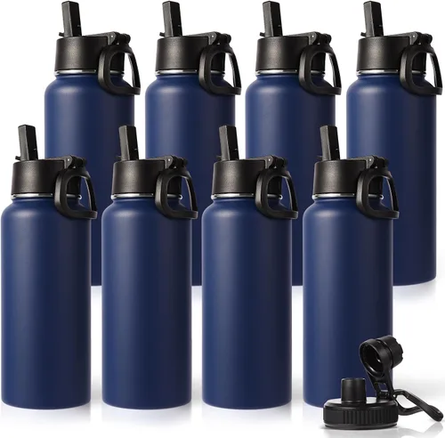 Vista 25 de Neihepal Botella de agua aislada de 32 onzas con 2 tapas (tapa con pajilla y boquilla), botellas de agua de doble pared de acero inoxidable 18/8