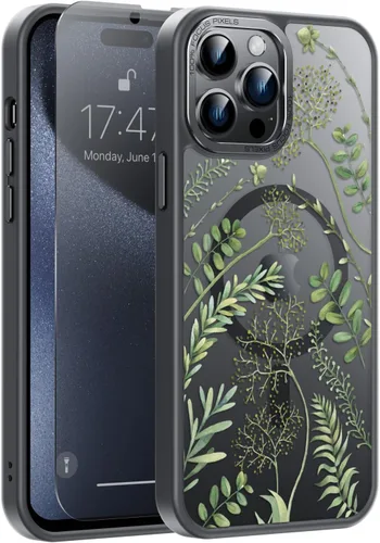 Vista 108 de Goodon para iPhone 15 Pro Max con protector de pantalla de privacidad, compatible con Magsafe, funda translúcida mate a prueba de golpes - Linda