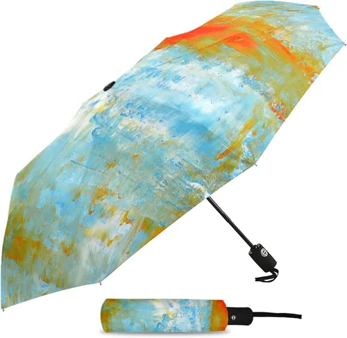 Vista 2 de DHDM Whitened Automatic Umbrella for Rain and Sun Male Women Beach Parasol Print Folding Umbrella