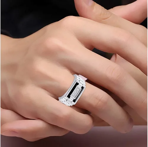 Vista 2 de RYLOS Anillos de plata de ley para hombre, anillo de diseñador con diamantes y ónix, cuarzo u ojo de tigre, anillos de plata para hombres, anillos