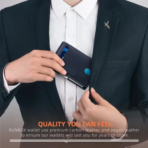 Vista 125 de RUNBOX - Carteras delgadas para hombre, cartera de piel con pinza para el dinero, cartera de bolsillo frontal con bloqueo RFID, tarjetero
