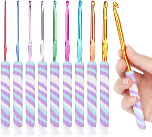Vista 11 de Coopay - Juego de ganchos de ganchillo cálidos y cómodos de aluminio 9pcs 2.0mm-6.0mm(B-J) Smooth Crochets Needles Set for Crocheting, Blue Flower