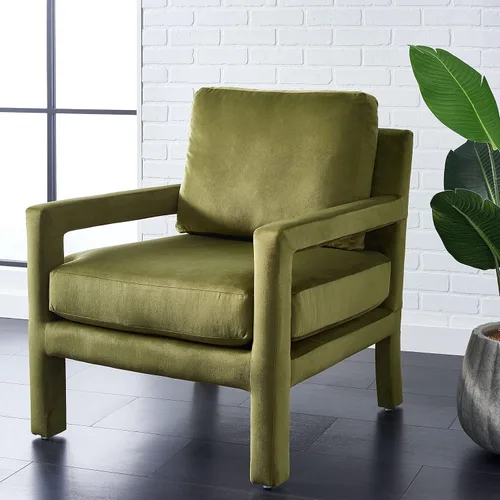 Vista 2 de SAFAVIEH Home Collection Kye Mid-Century - Silla decorativa de terciopelo verde oliva (totalmente montada)