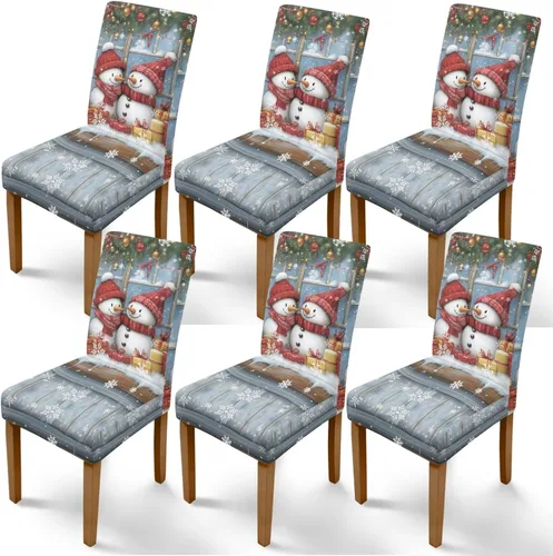 Vista 55 de Rnyleeg Fundas de silla de Navidad para sala de estar, diseño de muñeco de nieve azul, estampado de pájaros, fundas para sillas de comedor, 1
