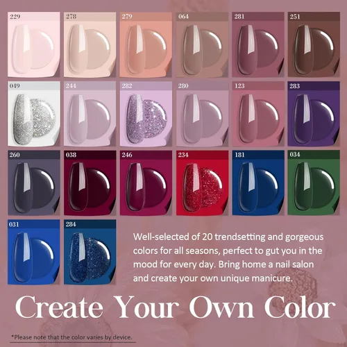 Vista 5 de AZUREBEAUTY Kit de Iniciación de Polvo para Uñas de Inmersión de 20 Colores Nude Marrón Brillantina Púrpura Azul Conjunto de Polvo y Líquido