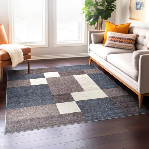 Vista 22 de Rugshop Alfombra Contemporánea Azul con Cajas Geométricas Antideslizante y sin Desprendimiento para Sala de Estar, Comedor y Oficina, 20" x 30