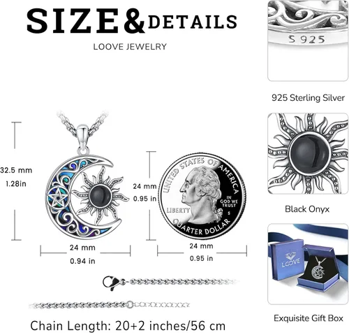 Vista 139 de Collar de pentagrama de plata de ley con triple luna, diosa celta, nudo celta, nudo de brujas, Ankh, sol y luna, Hécate, lilith, Santa Muerte