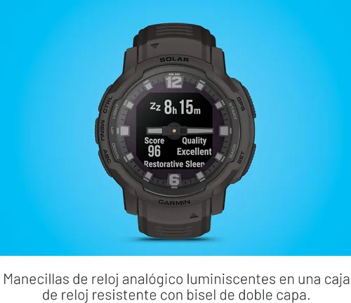 Vista 3 de Garmin Instinct Crossover Solar, reloj inteligente híbrido resistente con capacidad de carga solar, manecillas analógicas y pantalla digital