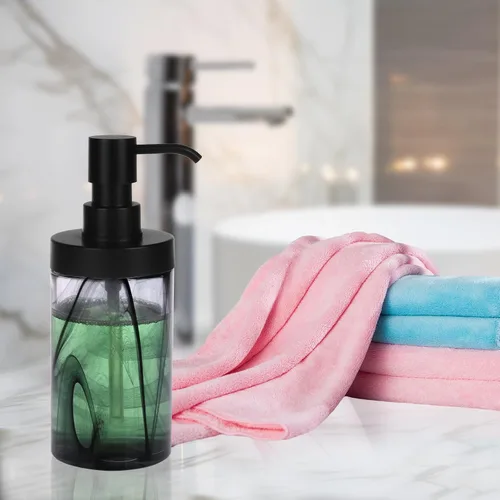 Vista 8 de Dispensador de jabón, dispensador de jabón de manos de vidrio abierto de 12.5 onzas, dispensador de jabón de manos para baño y cocina, dispensador
