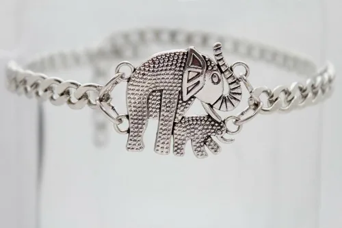Vista 5 de Pulsera para mujer con cadena de metal plateado y pulsera de elefante de safari