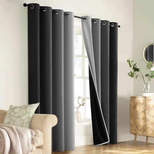 Vista 7 de COSVIYA - Cortinas 100% opacas y visillos con ombre, cortinas negras de 63 pulgadas de largo, 2 paneles, cortinas de oscurecimiento total
