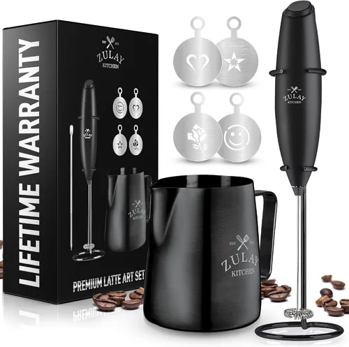 Vista 48 de Varita de espumador de leche mini y potente – Potente espumador de café de mano, mezclador de bebidas operado con batería – Tamaño de bolsillo