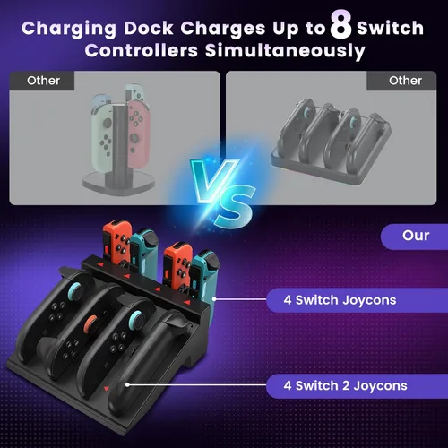 Vista 2 de Cargador de controlador de interruptor para Nintendo Switch 2 y 1 y OLED, base de carga rápida Joycon 8 en 1, estación de carga Joycon