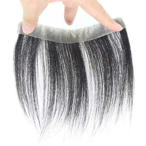 Vista 2 de zigzag hair Tupé de línea capilar para hombre, 0.7 x 6 pulgadas, en forma de V, color negro natural, para hombres, cabello humano real, tupé, piel