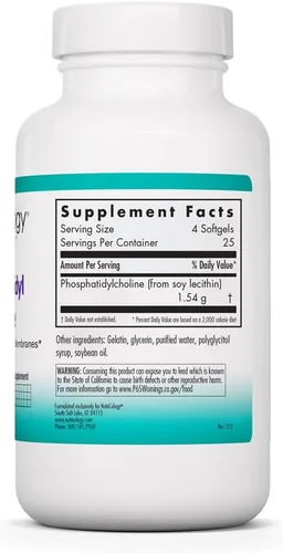 Vista 2 de NutriCology Fosfatidilcolina - 385 mg de lecitina de fosfatidilcolina - Soporte para el cerebro, el hígado y la membrana celular - Cápsulas de gel