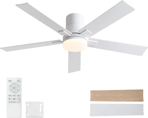 Vista 27 de Ventiladores de techo de 42 pulgadas con luces y control remoto, ventilador de techo negro con 5 aspas, motor DC reversible de 6 velocidades, LED