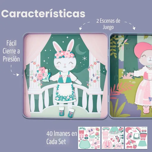 Vista 5 de Stephen Joseph, Caja de Vestir Magnética de Viaje, Conejito y Gato Pequeño, 40 piezas únicas