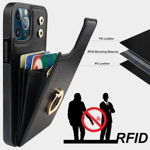 Vista 5 de Folosu Funda compatible con iPhone 12 Pro Max con soporte para tarjetas, rotación de 360°, soporte de anillo de dedo con función atril, protección