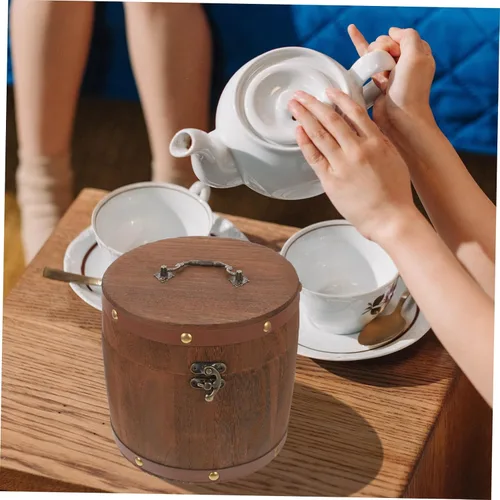 Vista 4 de Alipis Caja de té de estilo vintage Set Cubo de té de madera Soporte de almacenamiento portátil Estilo marrón claro