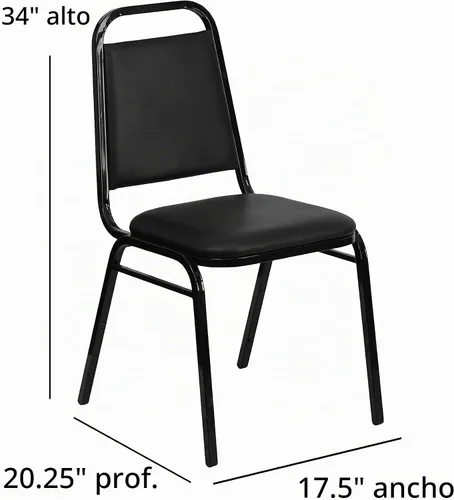Vista 2 de EMMA + OLIVER Silla de Banquete Apilable con Respaldo Trapezoidal de Vinilo, Silla Multiusos Apilable con Asiento y Respaldo Acolchados, Negro