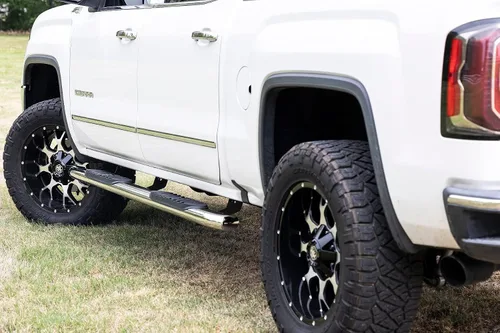 Vista 5 de Rough Country Escalones Nerf ovalados de acero inoxidable para Chevy Silverado y GMC Sierra 1500/2500HD/3500HD (2007-2019) Crew Cab - Rieles