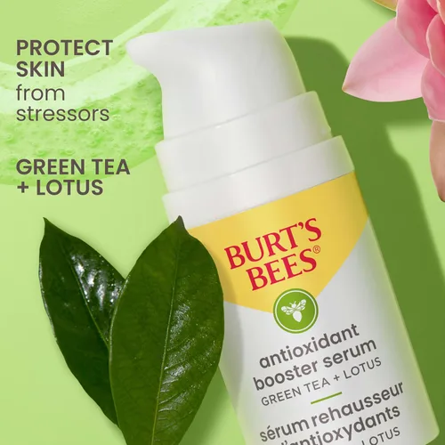 Vista 3 de Burt's Bees Suero facial de té verde, protege y mejora el tono de la piel con té verde rico en antioxidantes y loto, iluminador y reafirmante