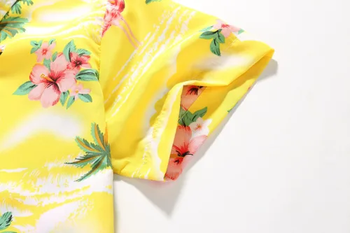 Vista 4 de SSLR Camisa hawaiana para niños grandes, camisa hawaiana para niños, camisa de flamencos, camisa Luau de manga corta para niños