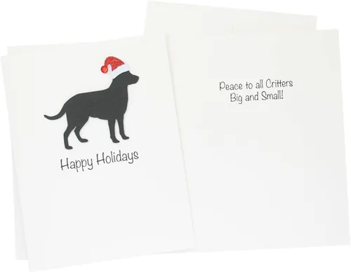Vista 3 de Black Labrador Retriever - Tarjetas de Navidad (10 unidades), hechas a mano, base blanca, perro con sombrero de Papá Noel Negro