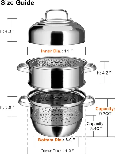 Vista 2 de VENTION Olla Vapor de 3 niveles de acero inoxidable grande de 30 cm, vaporizador de inducción para cocinar, olla de vapor de 11.9 pulgadas
