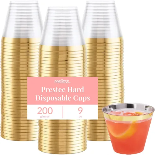 Vista 18 de Prestee Paquete de 50 vasos de plástico – Vasos desechables transparentes de 9 onzas para bebidas frías, cócteles y postres – Taza pequeña duradera