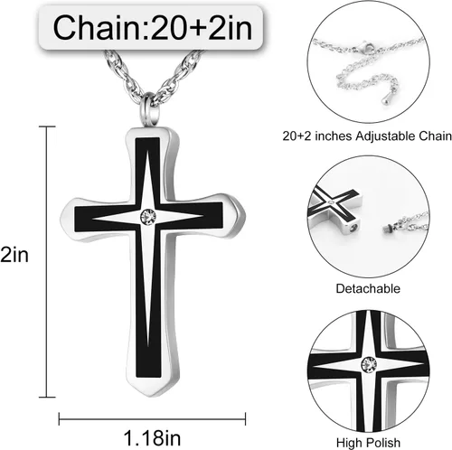 Vista 2 de XIUDA Collares de urna de cruz para cenizas con colgante de cremación de cristal para cenizas humanas, recuerdo conmemorativo, joyería de cremación