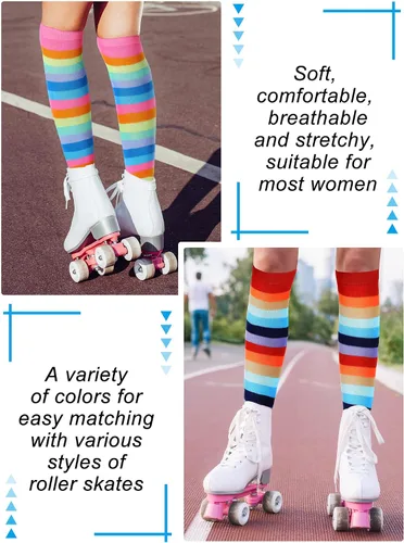 Vista 4 de Unittype 6 Pair Knee High Socks for Women Long Tube Striped Socks Roller Skate Socks for Girls Youth Christmas