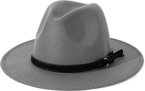 Vista 21 de Lisianthus Sombrero Fedora de ala ancha vintage para hombre y mujer con hebilla de cinturón Negro