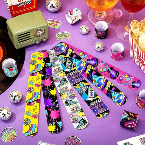 Vista 2 de Sinmoe 86 pulseras de los años 80 y 90 con calcomanías retro