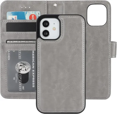 Vista 14 de Bocasal Funda tipo cartera compatible con iPhone 12 e iPhone 12 Pro con soporte para tarjetas de cuero PU magnética desmontable con soporte plegable