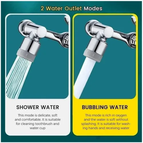 Vista 3 de Grifo de brazo robótico giratorio de 1080° – Modelo universal: grifo de filtro de salpicaduras, adaptador de boquilla de agua de brazo robótico