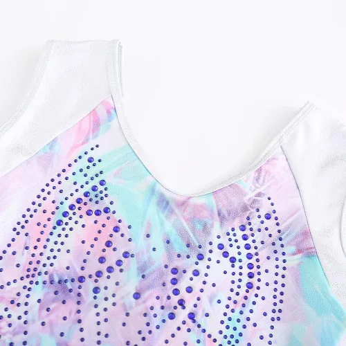 Vista 3 de Leotardos de gimnasia para niñas, sin mangas, leotardo de baile, ropa deportiva, 5-14 años, Violeta