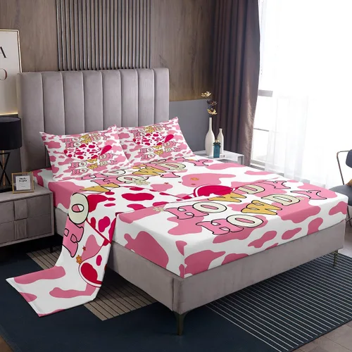 Vista 3 de Western Cowgirls - Juego de sábanas para niños, tamaño individual, con estampado de piel de vaca rosa, decoración de habitación de niños y adultos