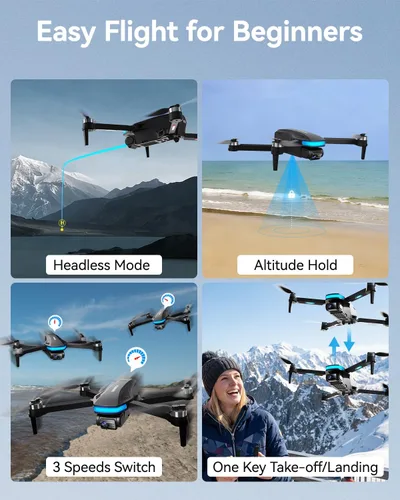 Vista 4 de SIMREX Dron GPS con cámara 4K para adultos, drones de motor sin escobillas para principiantes, WiFi FPV 5G plegable, retorno automático, flujo