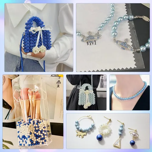 Vista 4 de Cuentas de perlas de tamaño mixto de 3/4/6/0.315 in con agujeros para hacer joyas, pulseras, collares, aretes y relleno de jarrón, kits