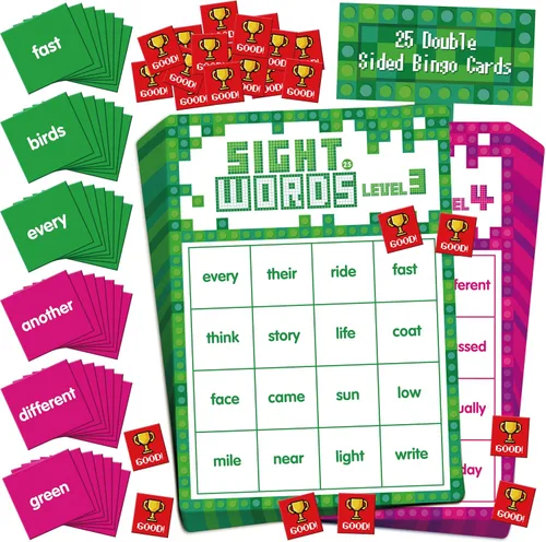 Vista 10 de Juego de Bingo de Palabras de Reconocimiento Visual, 144 Palabras de Reconocimiento Visual Aprende a Leer Nivel 1 y Nivel 2 Juego de Mesa de Bingo