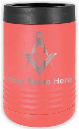 Vista 13 de LaserGram Aislador personalizado de latas y botellas de acero inoxidable, símbolo masón, mantiene las bebidas frías durante más tiempo (negro)