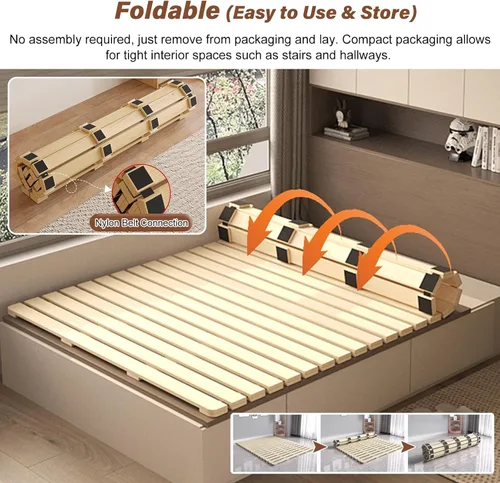 Vista 4 de Bunkie de madera para cama Queen King, Matrimonial, Individual, Cama Antigua – Soporte de Colchón Rollo Plegable Base de Madera para Cama