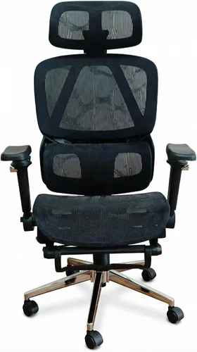 Vista 4 de Silla de oficina ergonómica avanzada de malla con soporte lumbar ajustable, reposacabezas y reposabrazos 3D, edición Pro (negro, pp)